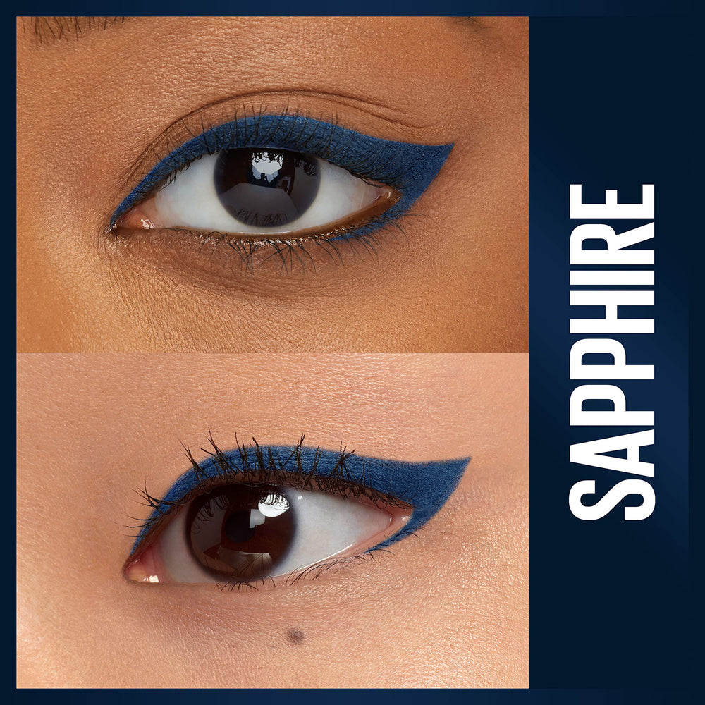 Delineador azul Sapphire de Maybelline resistente a manchas para acabado duradero.