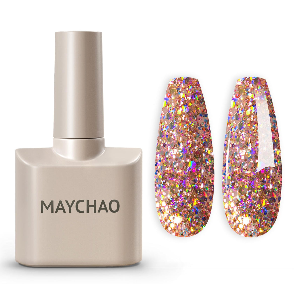 MAYCHAO esmalte gel 15ml en botella clara con brillo, ideal para uñas con destellos