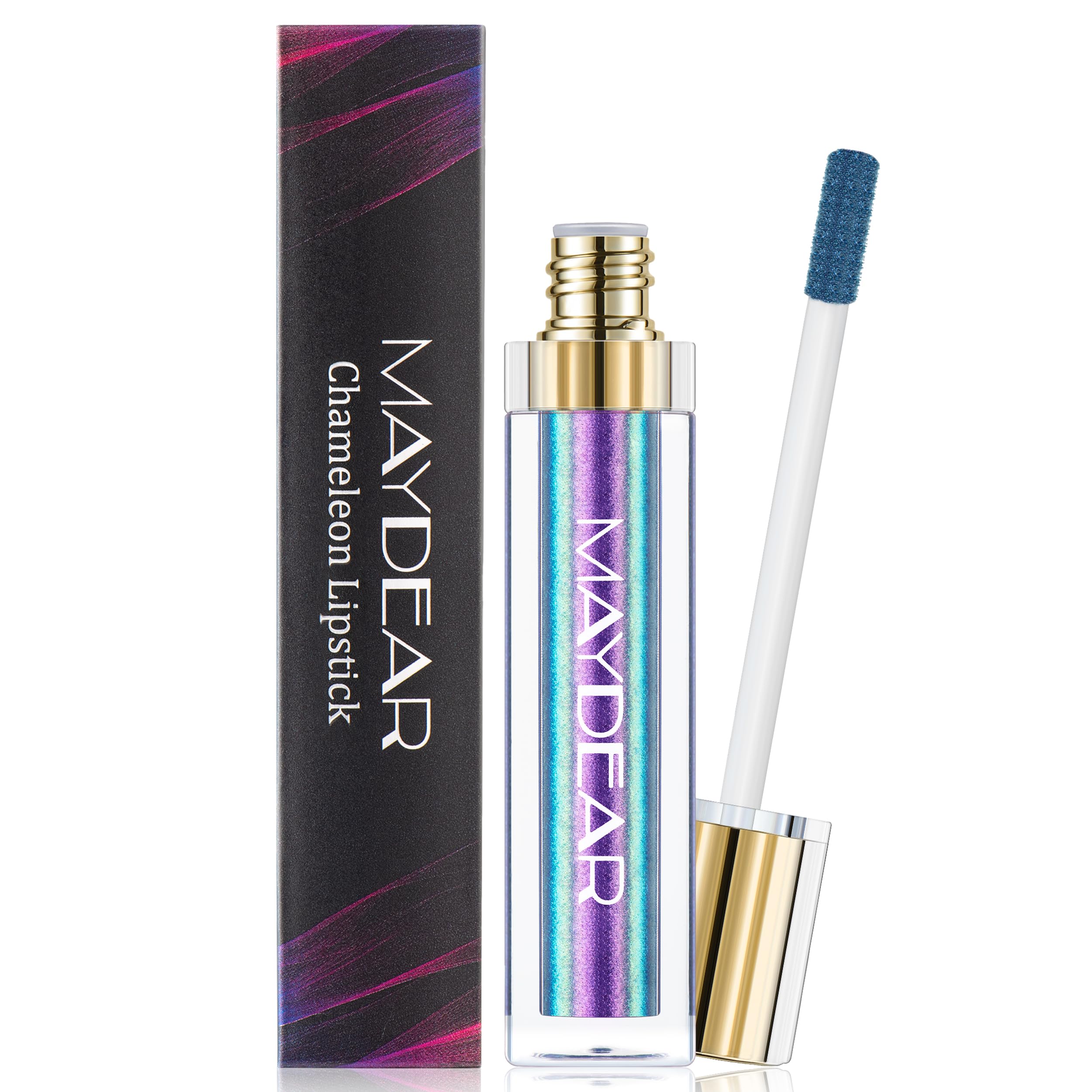 Maydear Chameleon Lipstick multichrome swatch blue purple showcases dynamic color shift.