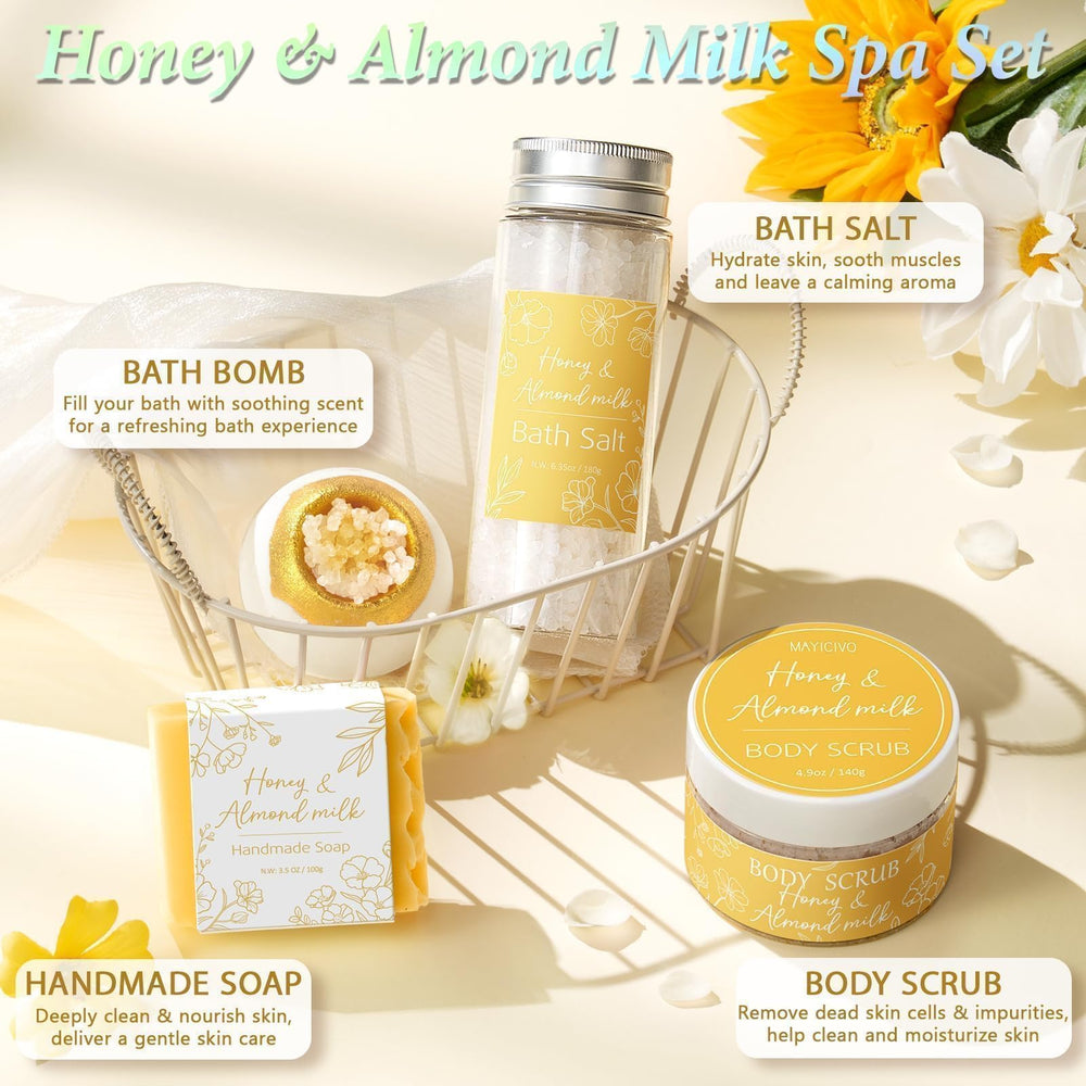 MAYICIVO sels de bain 6oz miel-amande lait, détente sensorielle.