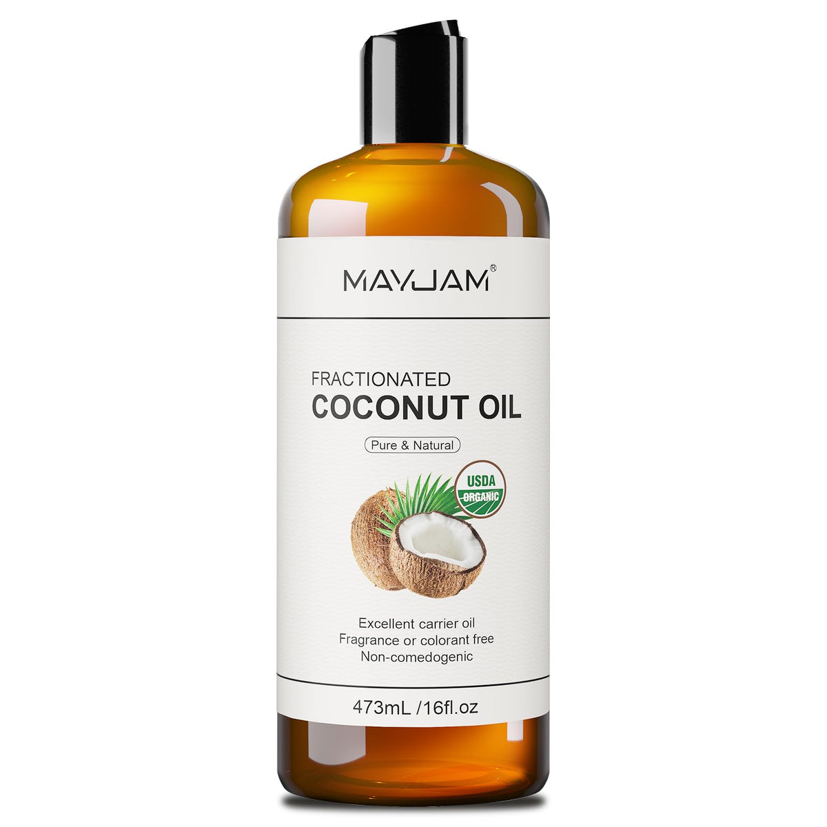 MAYJAM Aceite Coco Fraccionado 473 ml, botella visible, uso diario en piel y cabello.