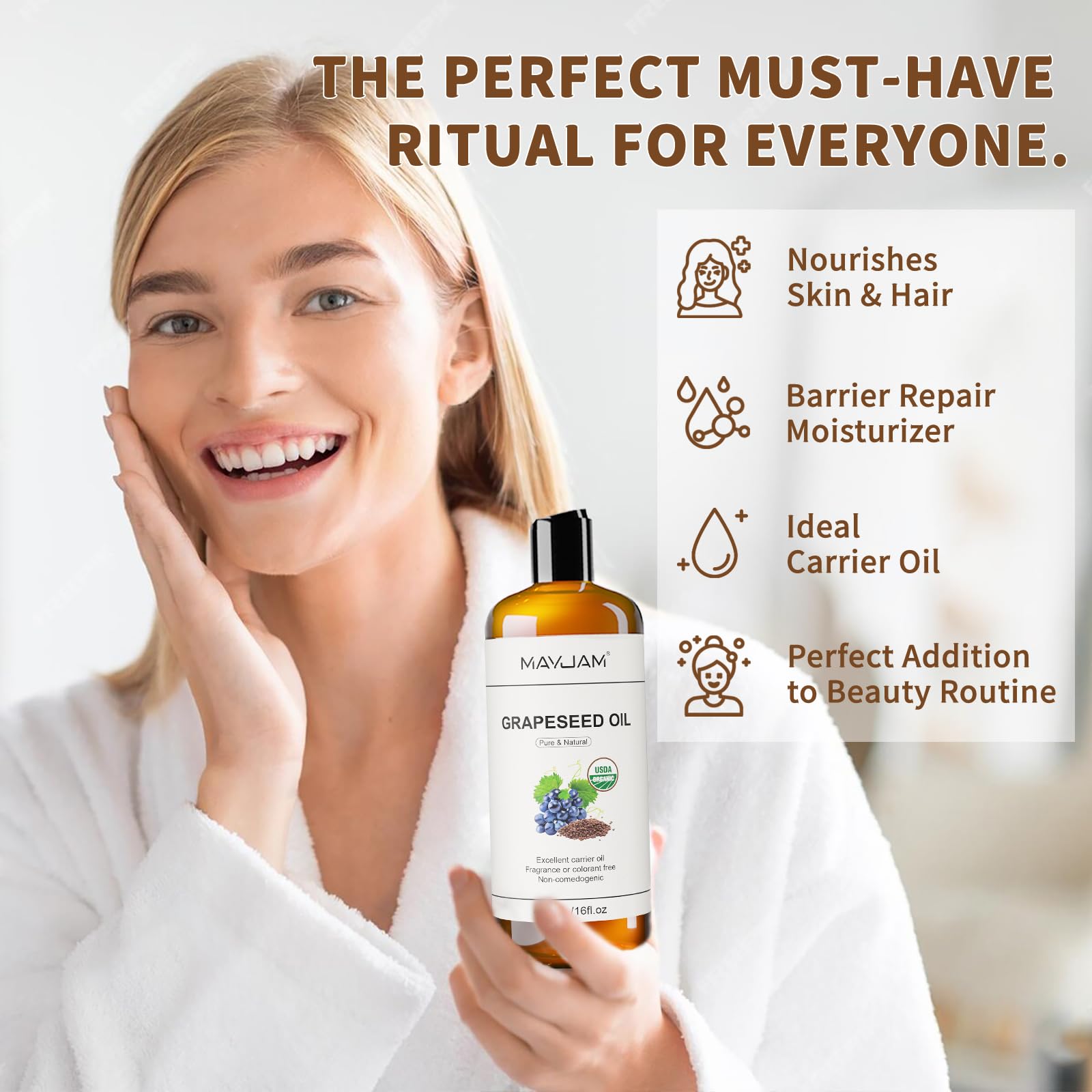 MAYJAM aceite de uva para cabello brillante y manejable.