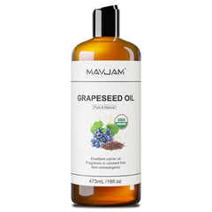 MAYJAM botella de aceite de uva prensado en frío para hidratación diaria.