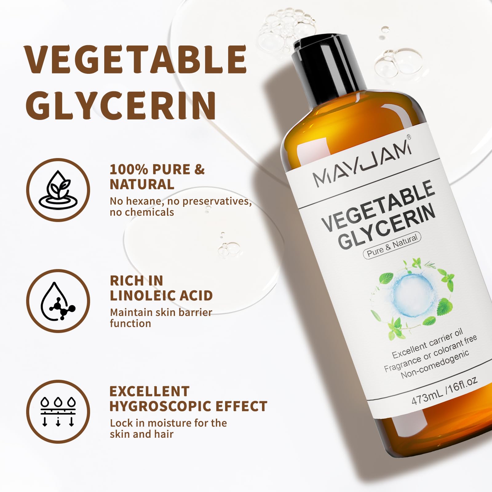 MAYJAM glicerina vegetal para piel, sensación sedosa y humectante.