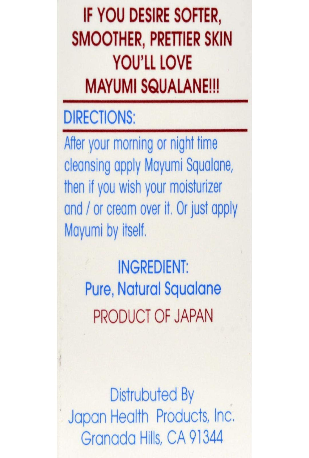 Mayumi Aceite Esqualano: textura lujosa que crea barrera suave.