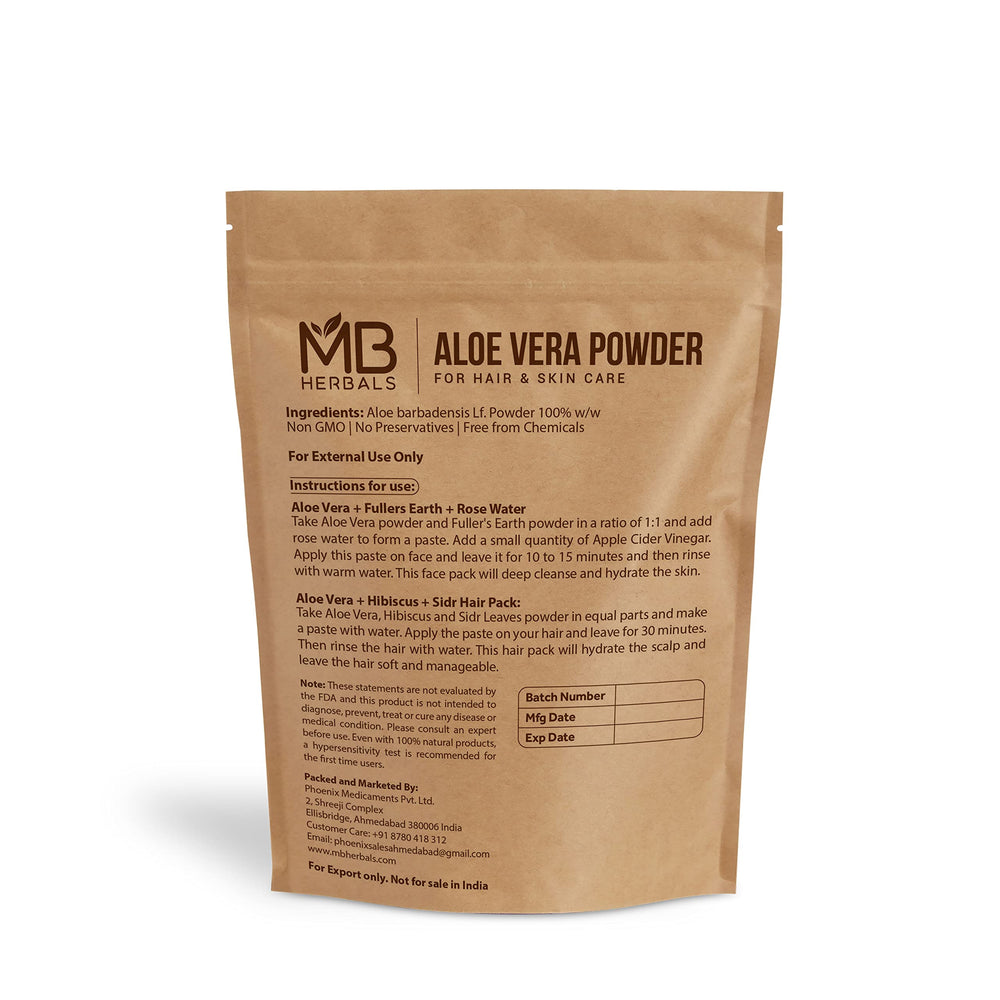 MB Herbals Aloe Vera Polvo: textura fina para mascarillas capilares.