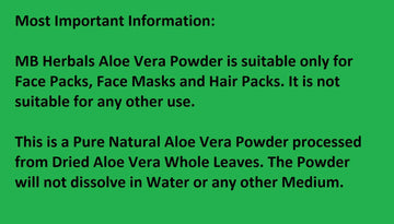 MB Herbals Aloe Vera Powder utilizado en mascarillas faciales para cuidado suave