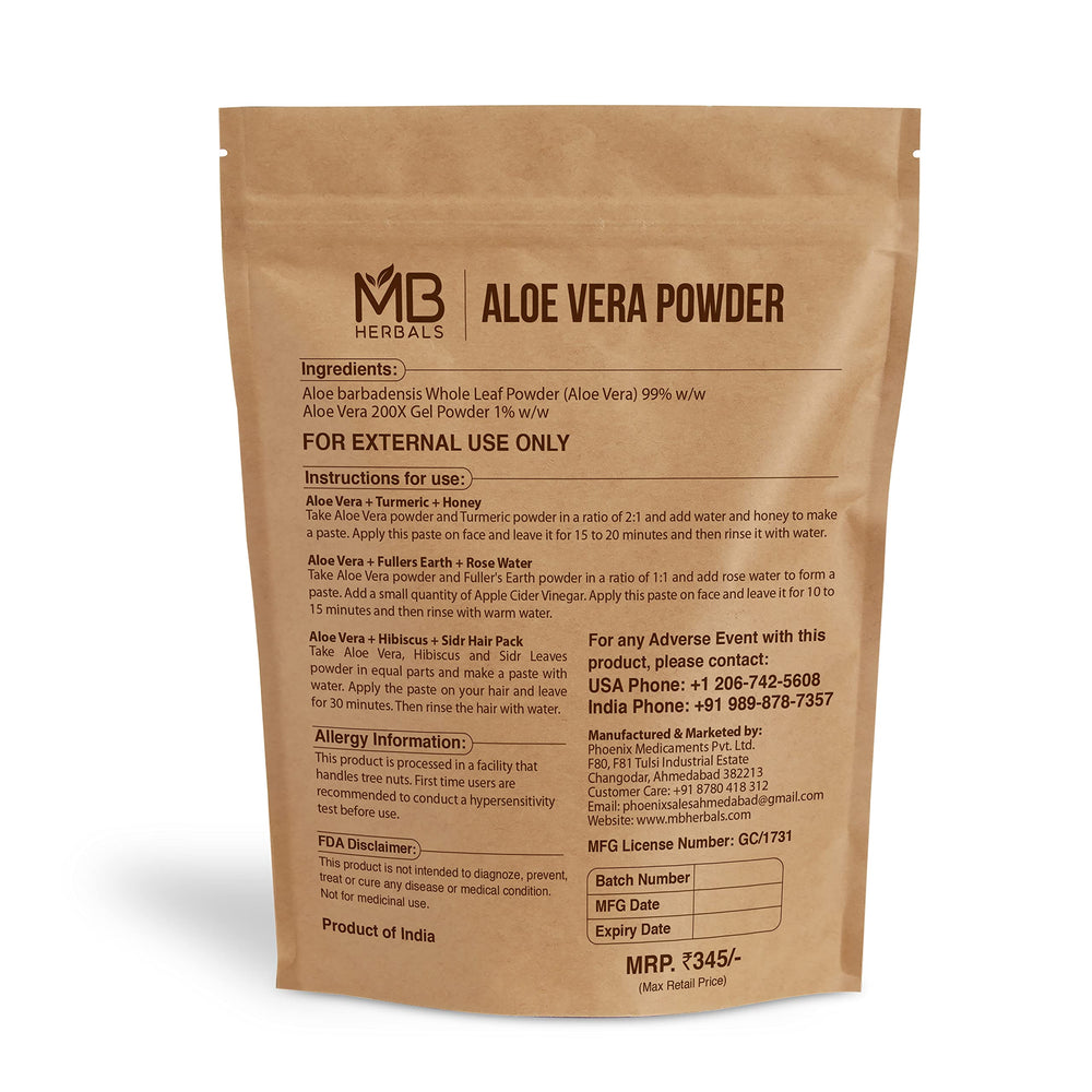 Polvo de aloe vera de MB Herbals, textura fina para creaciones cosméticas