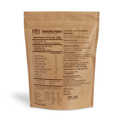 MB Herbals envase polvo bhringraj, práctico para fortalecer el cabello.