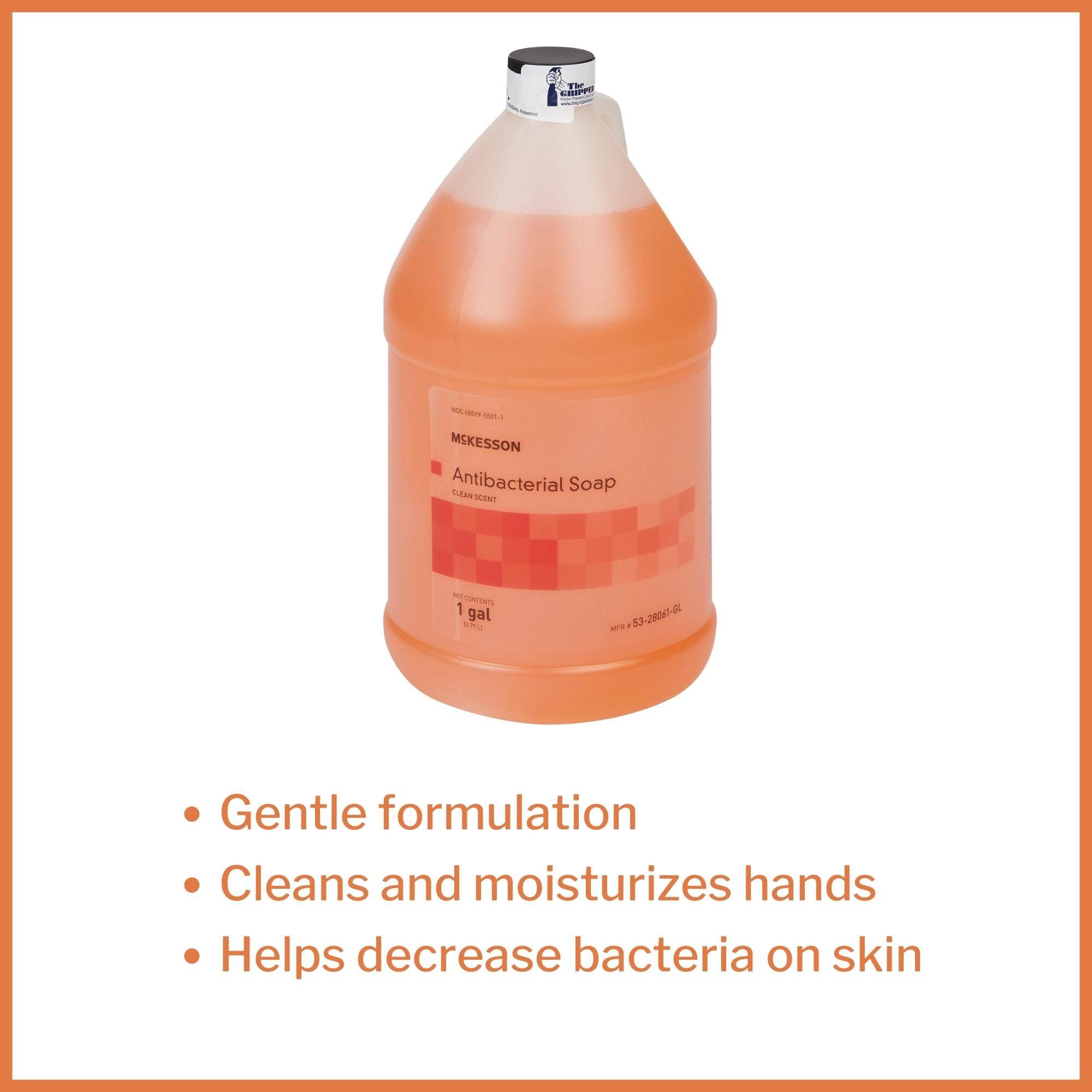 McKesson antibacterial hand soap gallon jar with screw-top cap for refills.