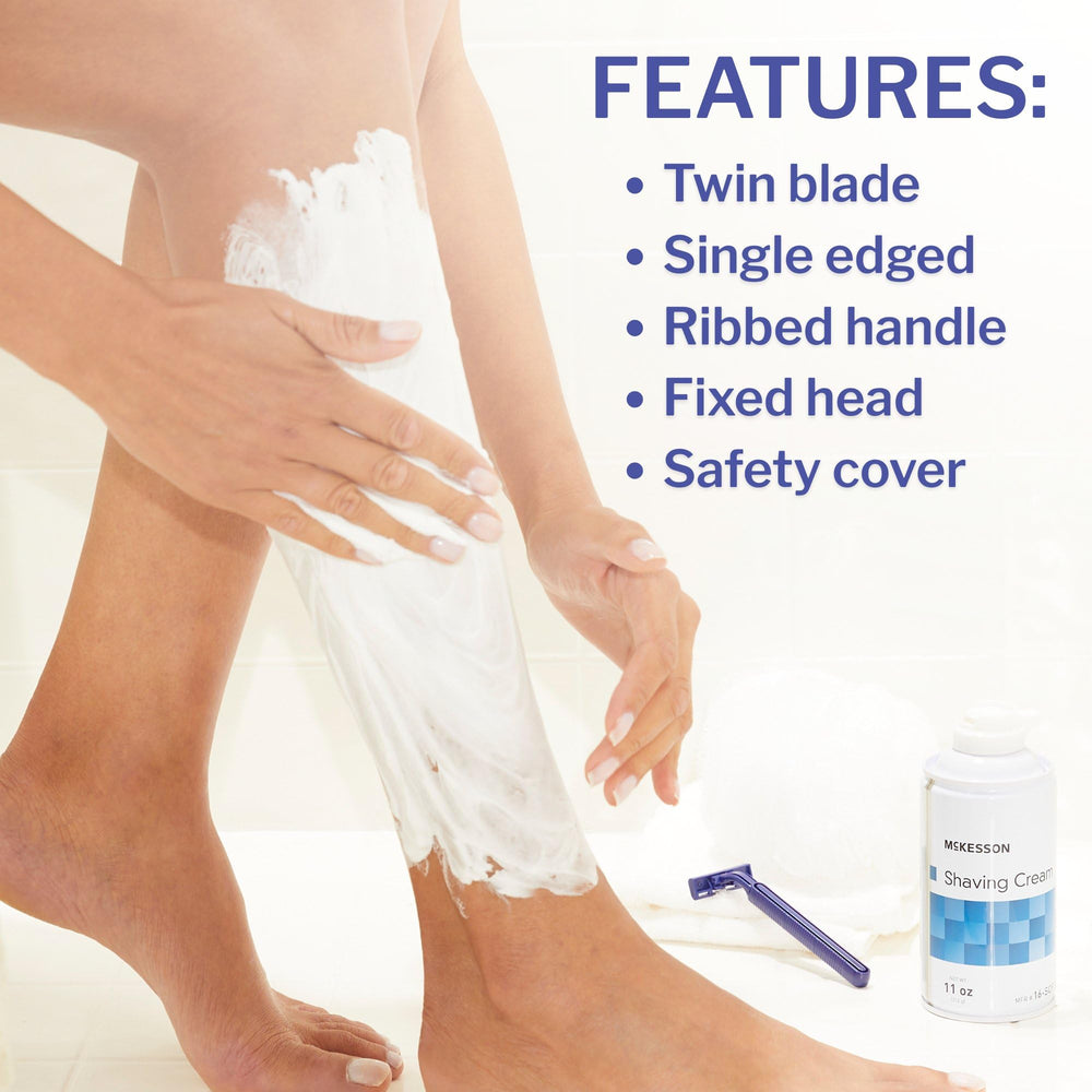 McKesson razor blade detail highlighting dual stainless steel blades for close shaving