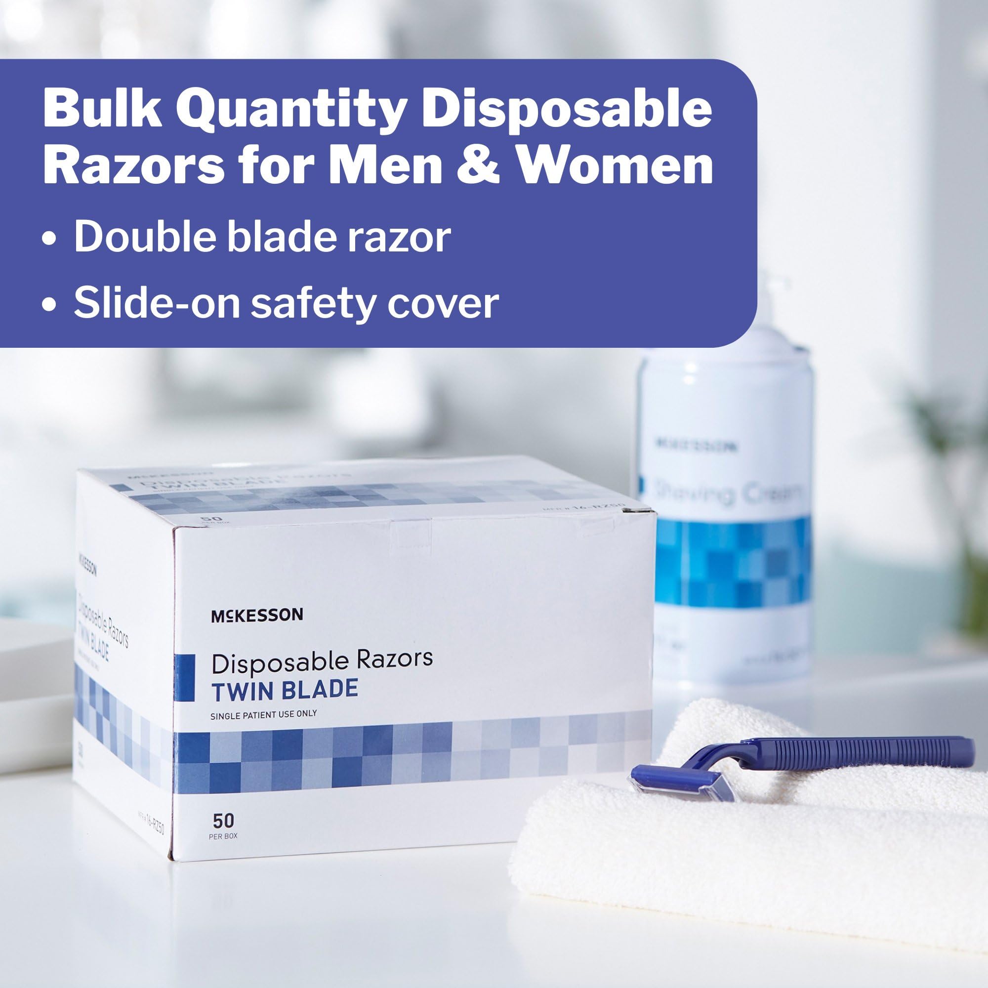 McKesson disposable razor contoured handle provides secure grip during shaving