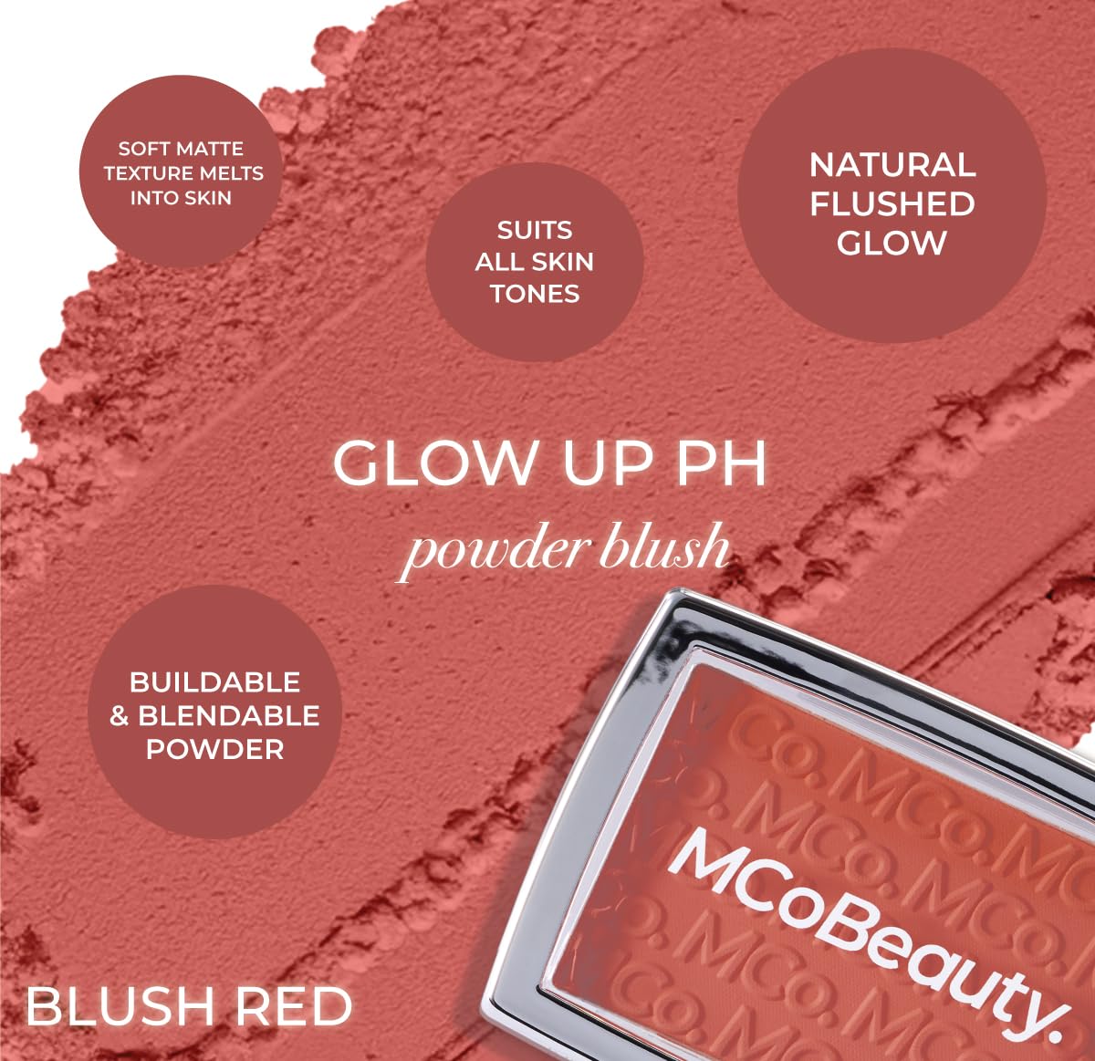 MCoBeauty Glow Up pH Powder Blush mezcla color natural al instante.
