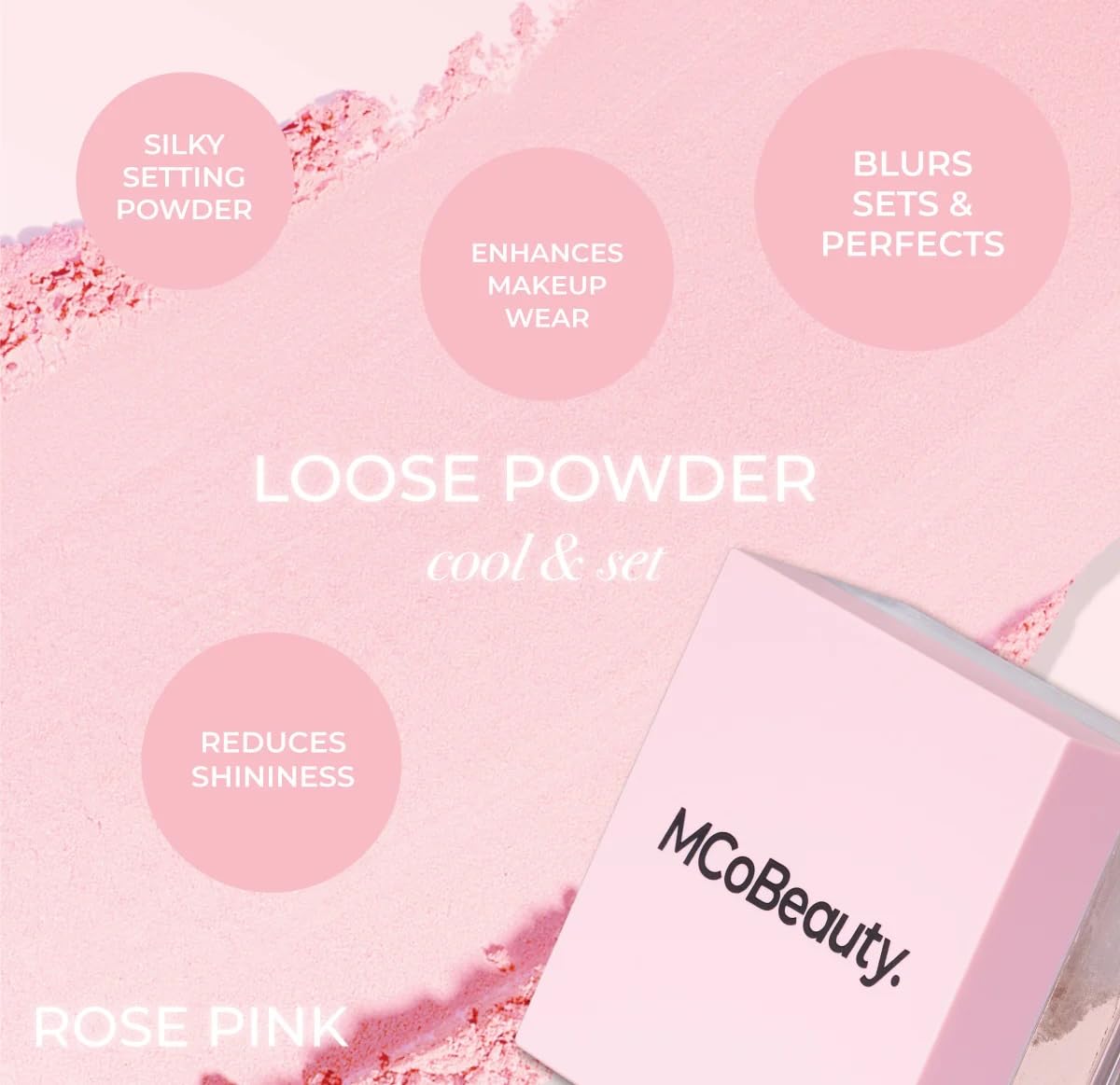 Polvo Rose Pink de MCoBeauty, acabado mate que dura todo el día