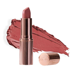 MCoBeauty Creme Matte Luxe Lipstick Cheeky Chat on lips, versatile nude-pink daily look