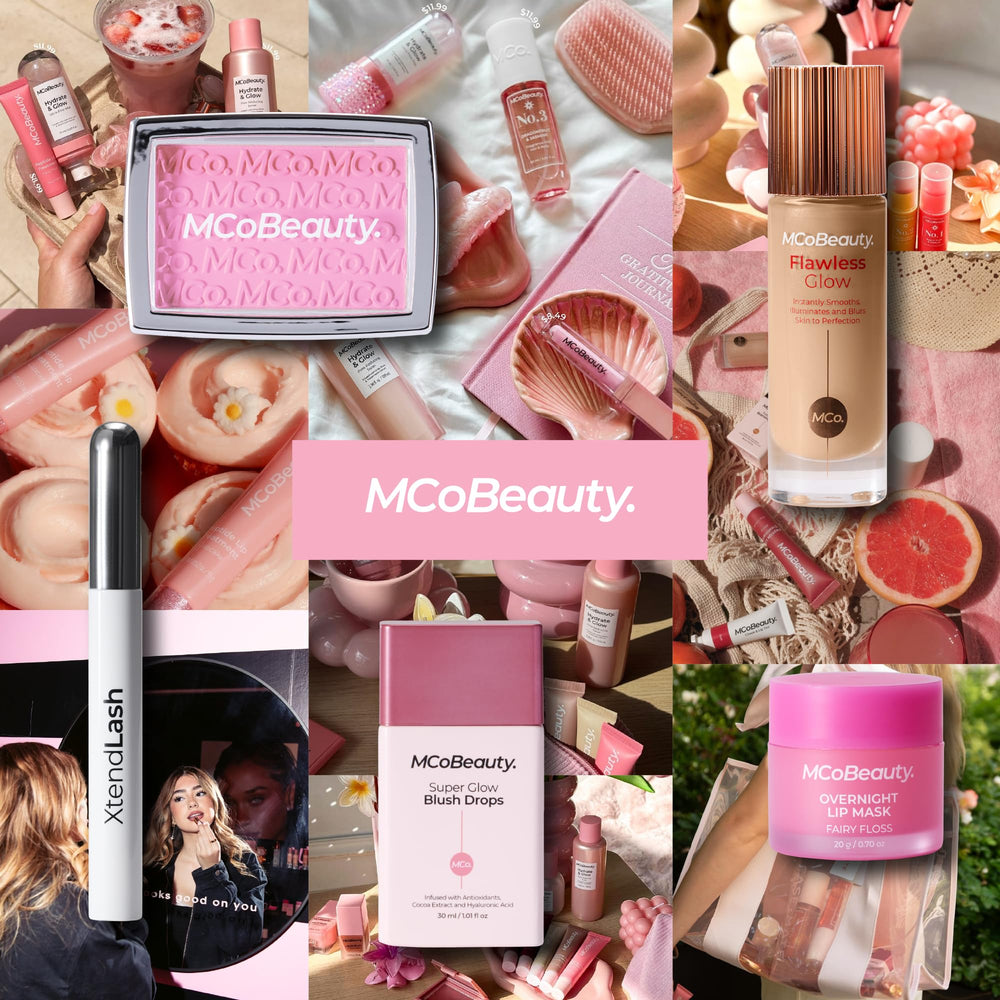 MCoBeauty Creme Matte Luxe Lipstick on lips for everyday nude-pink look