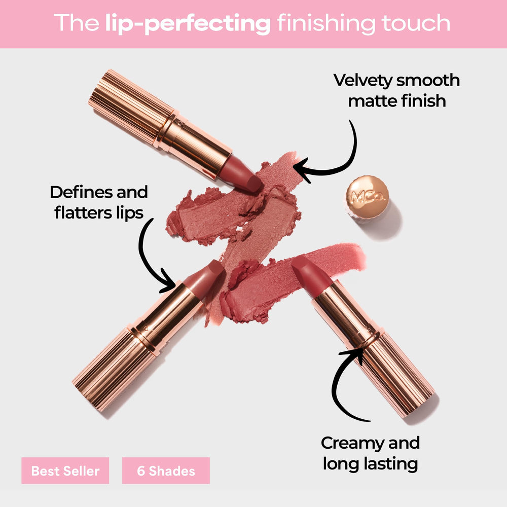 MCoBeauty Creme Matte Luxe Lipstick square bullet in action for precise lip lining