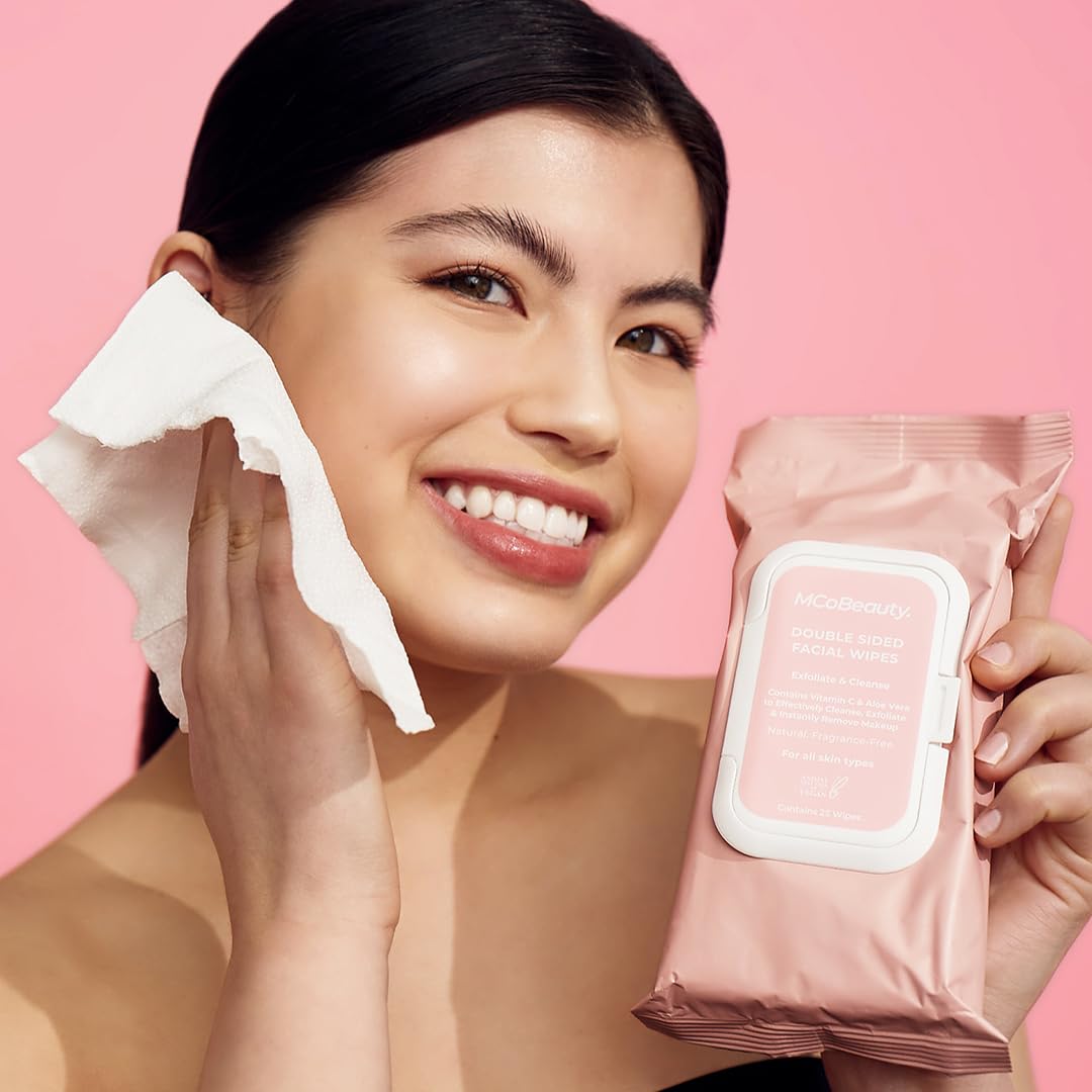 Toallitas MCoBeauty con Vitamina C, Aloe Vera y Vitamina E para piel hidratada.