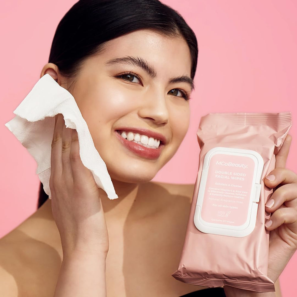 Toallitas MCoBeauty con Vitamina C, Aloe Vera y Vitamina E para piel hidratada.
