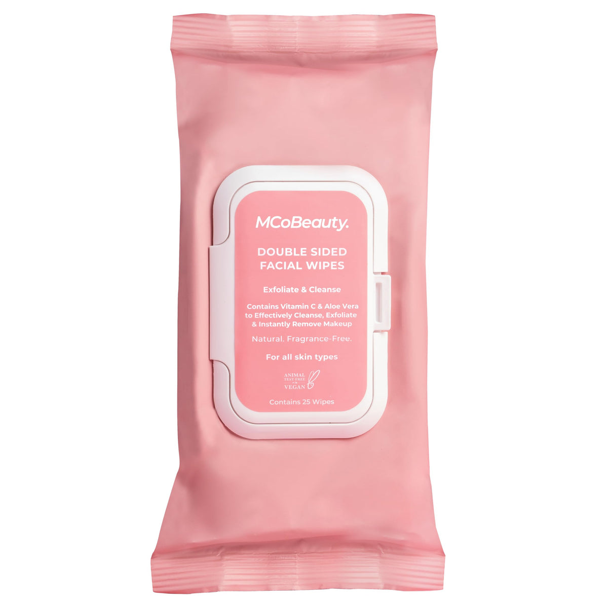 Toallitas MCoBeauty doble cara para limpieza suave y exfoliación rápida.
