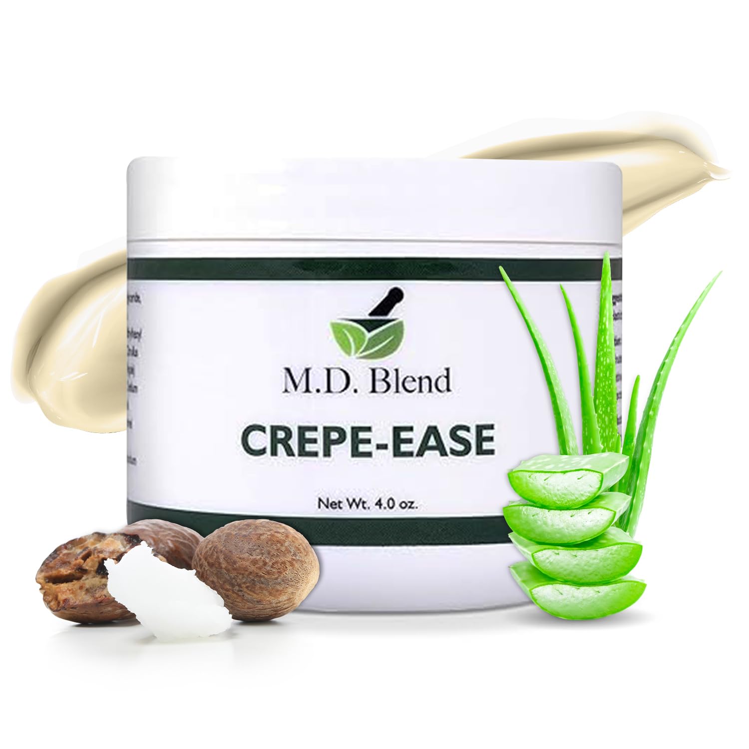 M.D. Blend Crepe-Ease, bouteille, hydratation douce adaptée à la peau sensible.