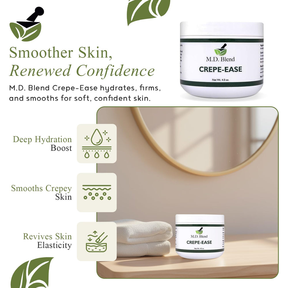 Crème Crepe-Ease montrant sa texture légère et absorption rapide.