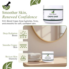 Crème Crepe-Ease montrant sa texture légère et absorption rapide.