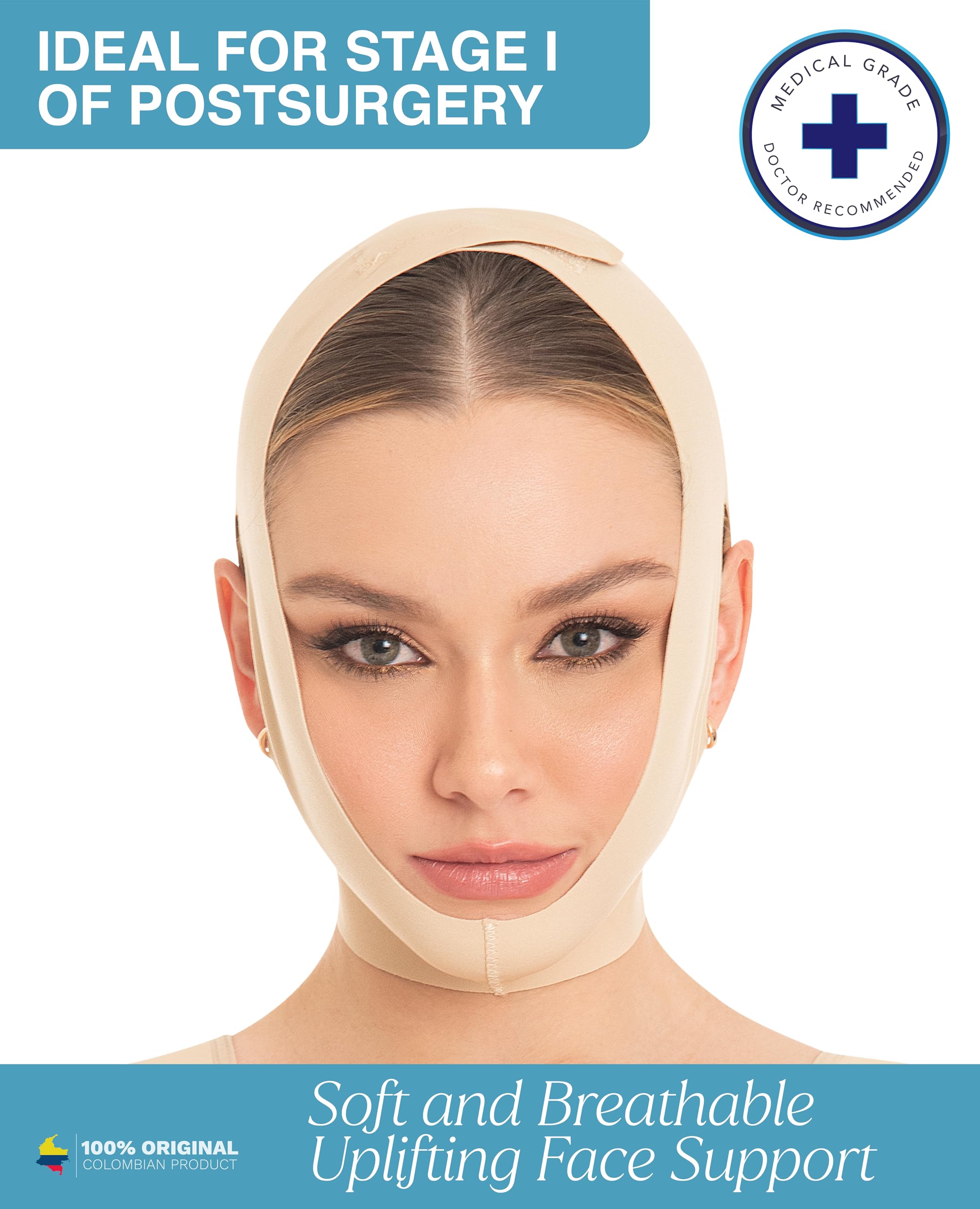 M&D Mentonera beige, detalle de tejido, confort durante uso facial.