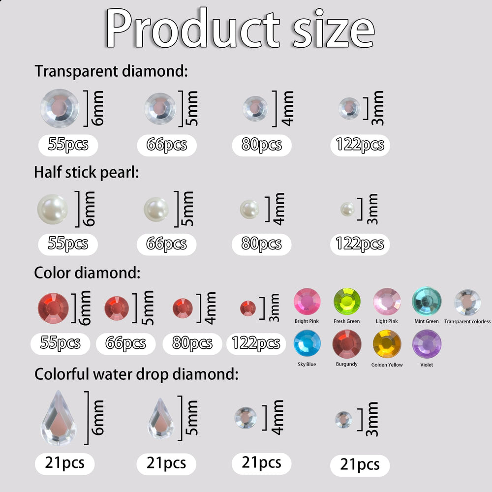 Diamantes faciales de MDDRUIQI en varios tamaños, para matizar y resaltar.