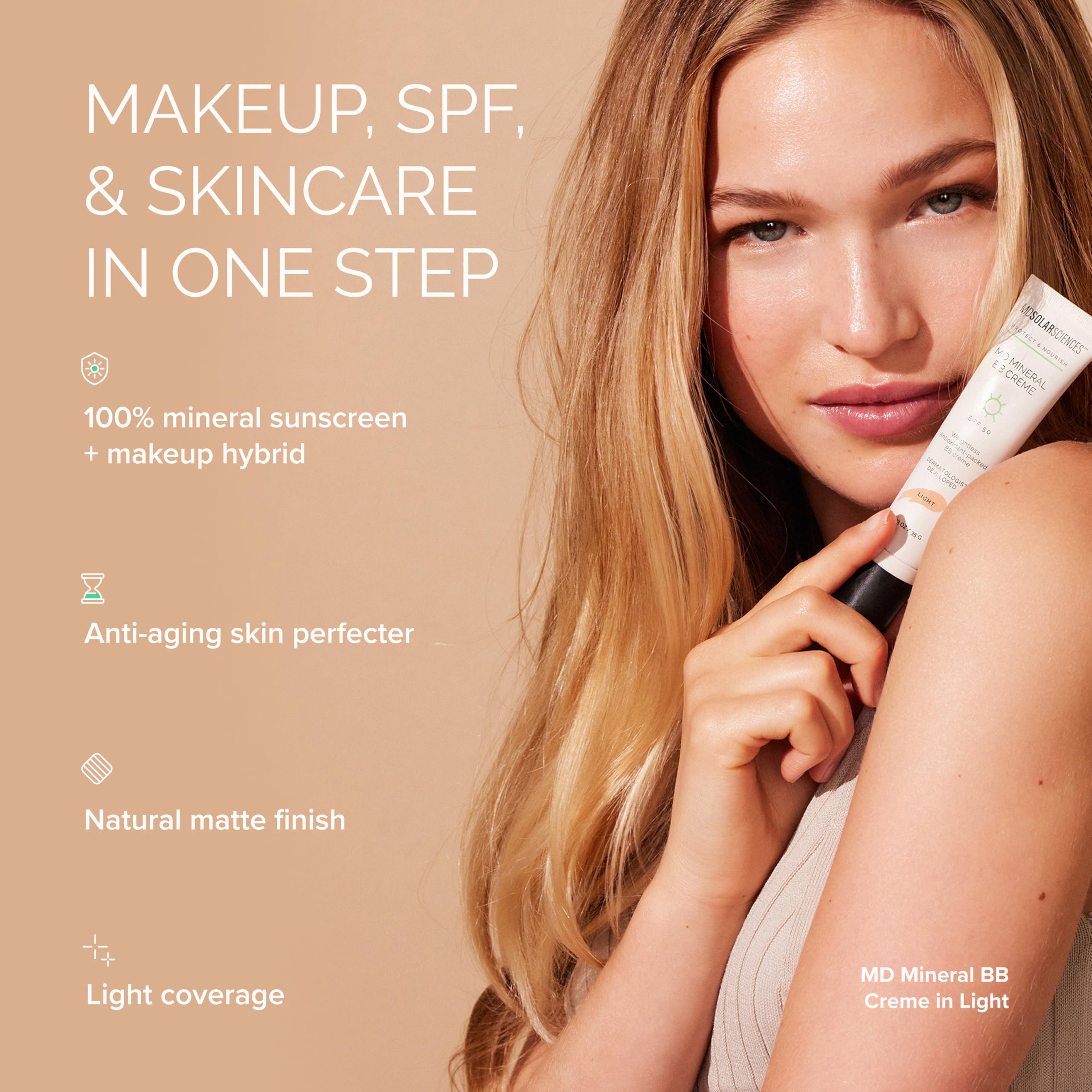 MDSolarSciences Mineral BB Creme SPF50 protege y colorea con cobertura mineral resistente al agua.
