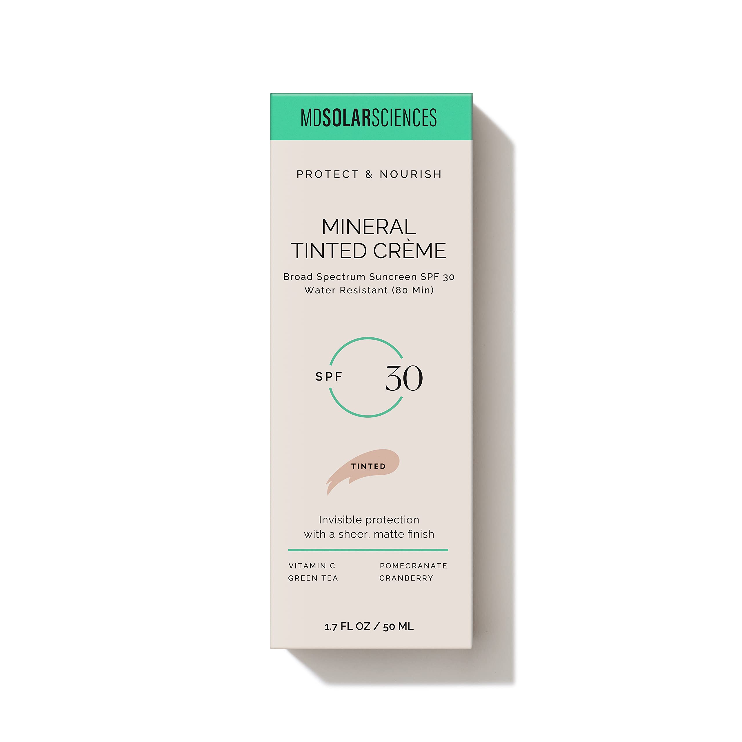 MDSolarSciences crema tintada mineral SPF 30: antioxidantes vitamina C y té verde