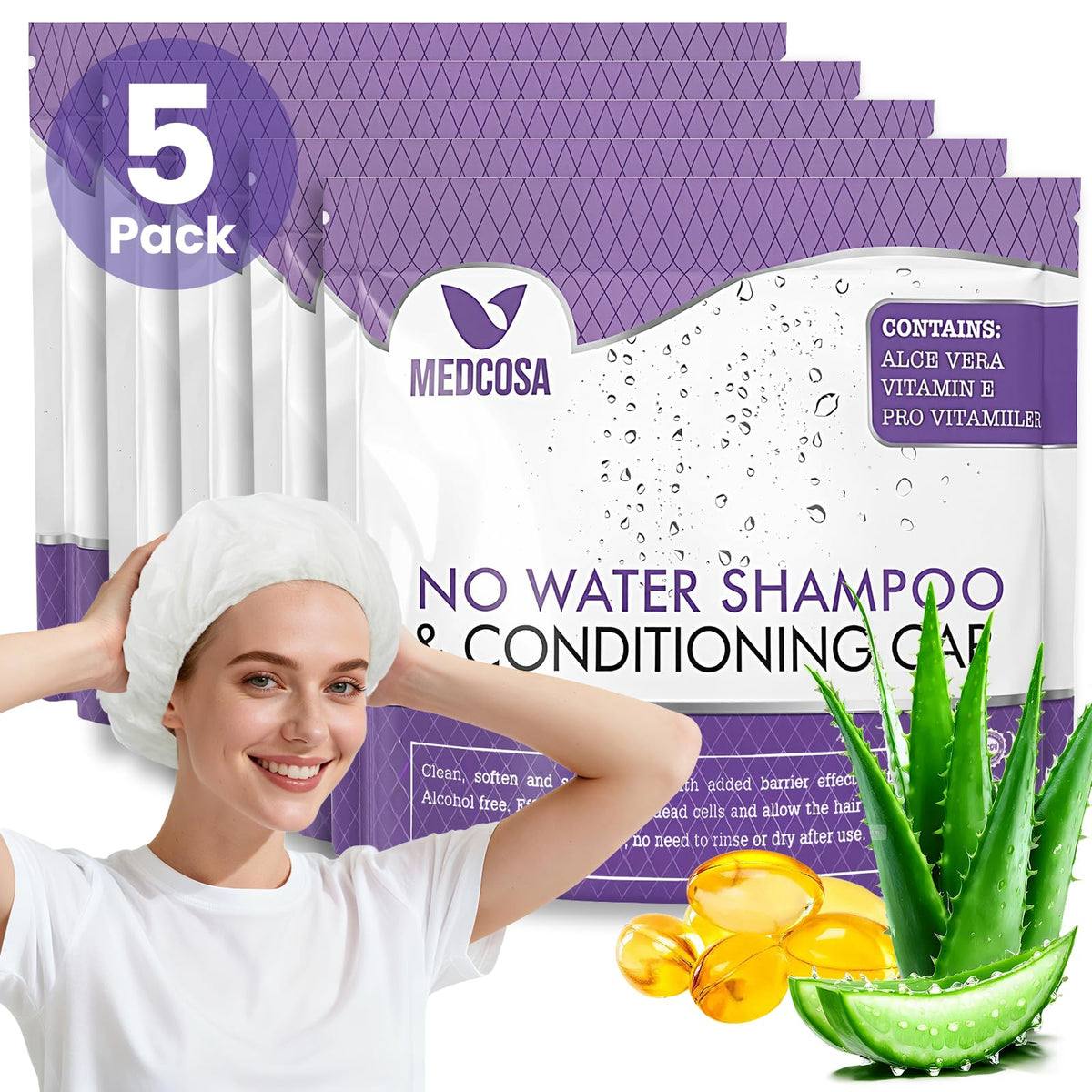 Medcosa caps lavage-cheveux-sans-eau pour personnes dépendantes.