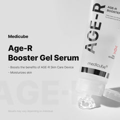 Medicube Age-R Booster Gel Serum application gesture demonstrates easy massage for better absorption.