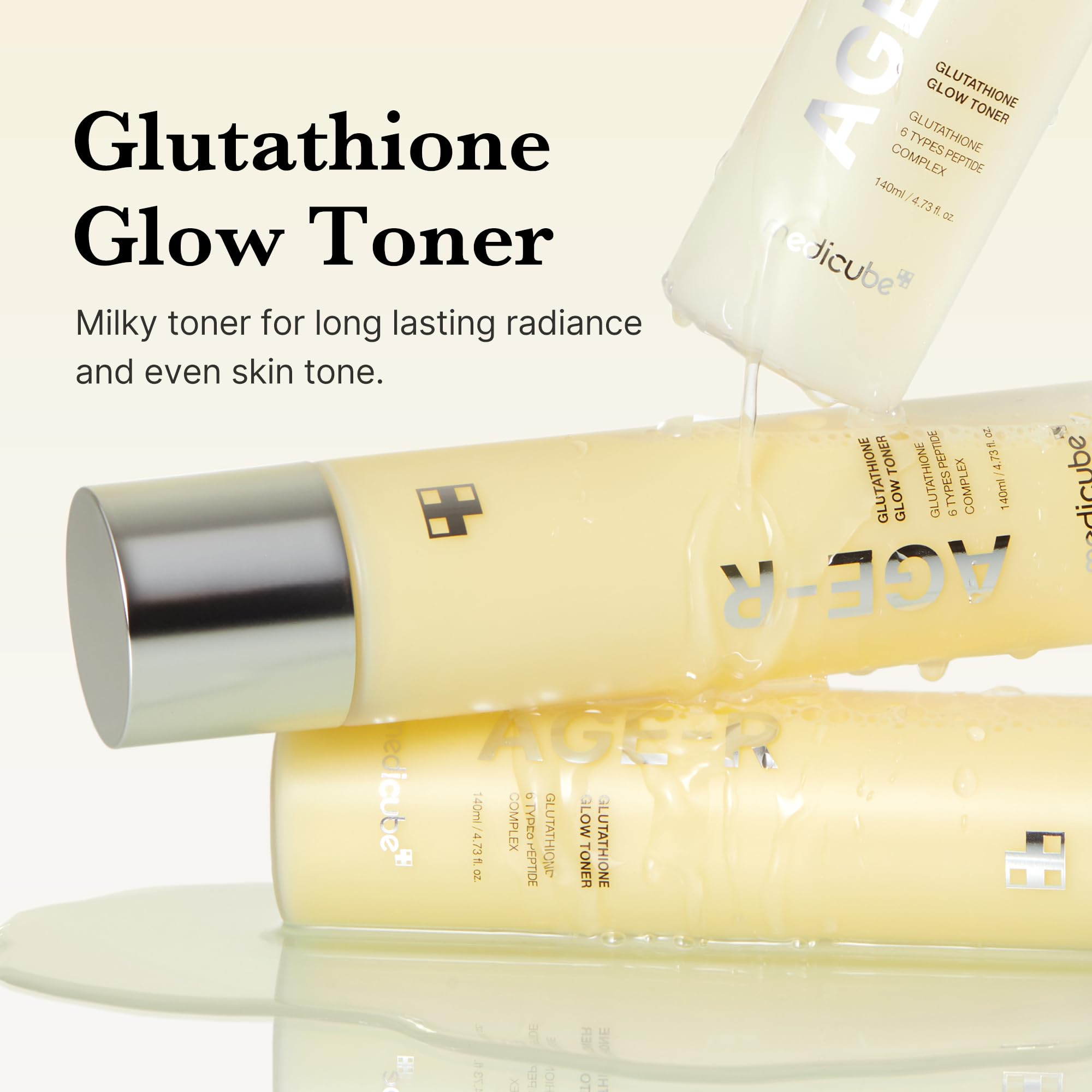 Texture close-up of Medicube Age-R Glutathione Glow Milky Toner showing milky hydration.