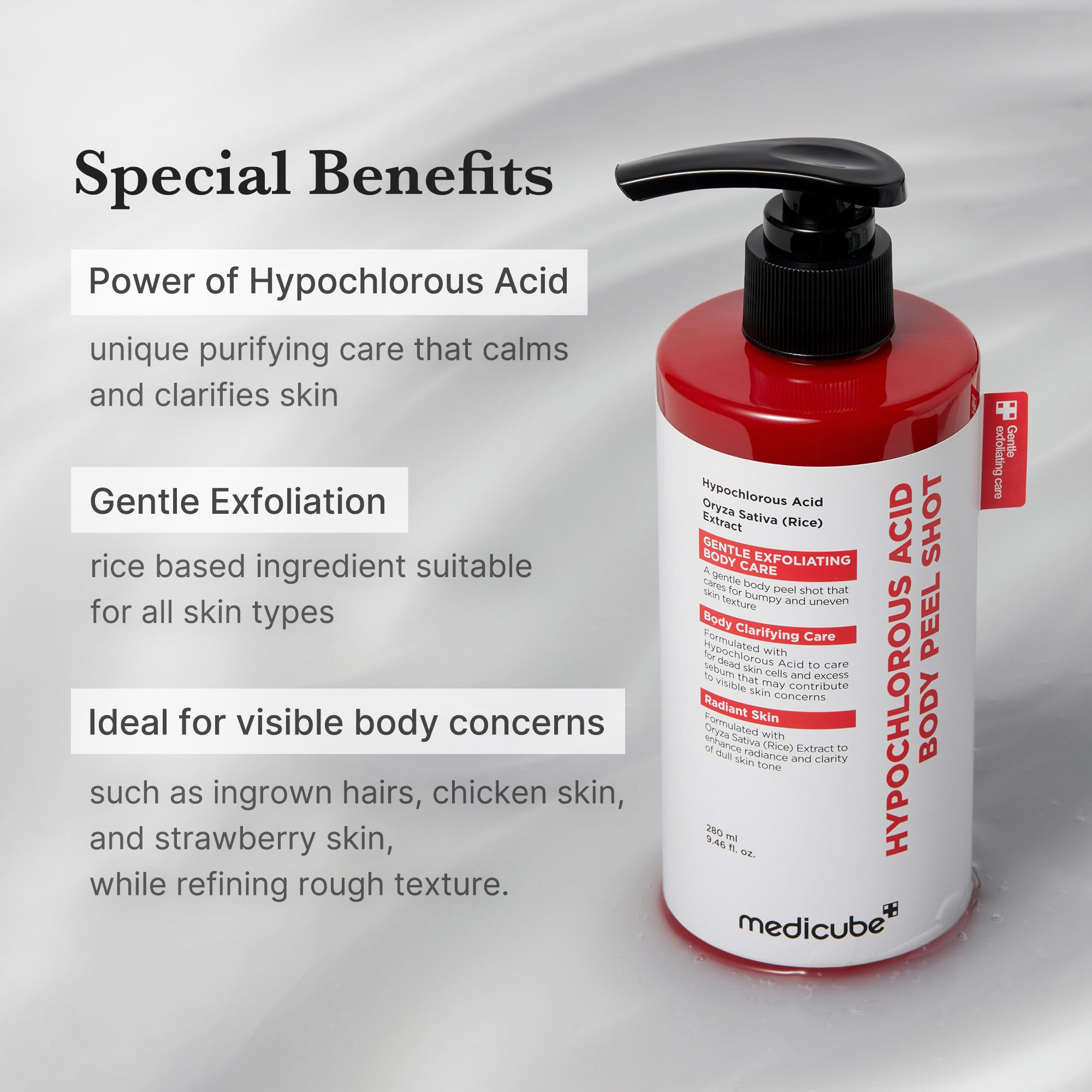 Medicube Body Peel Shot ingredient close-up rice extract powering hydration