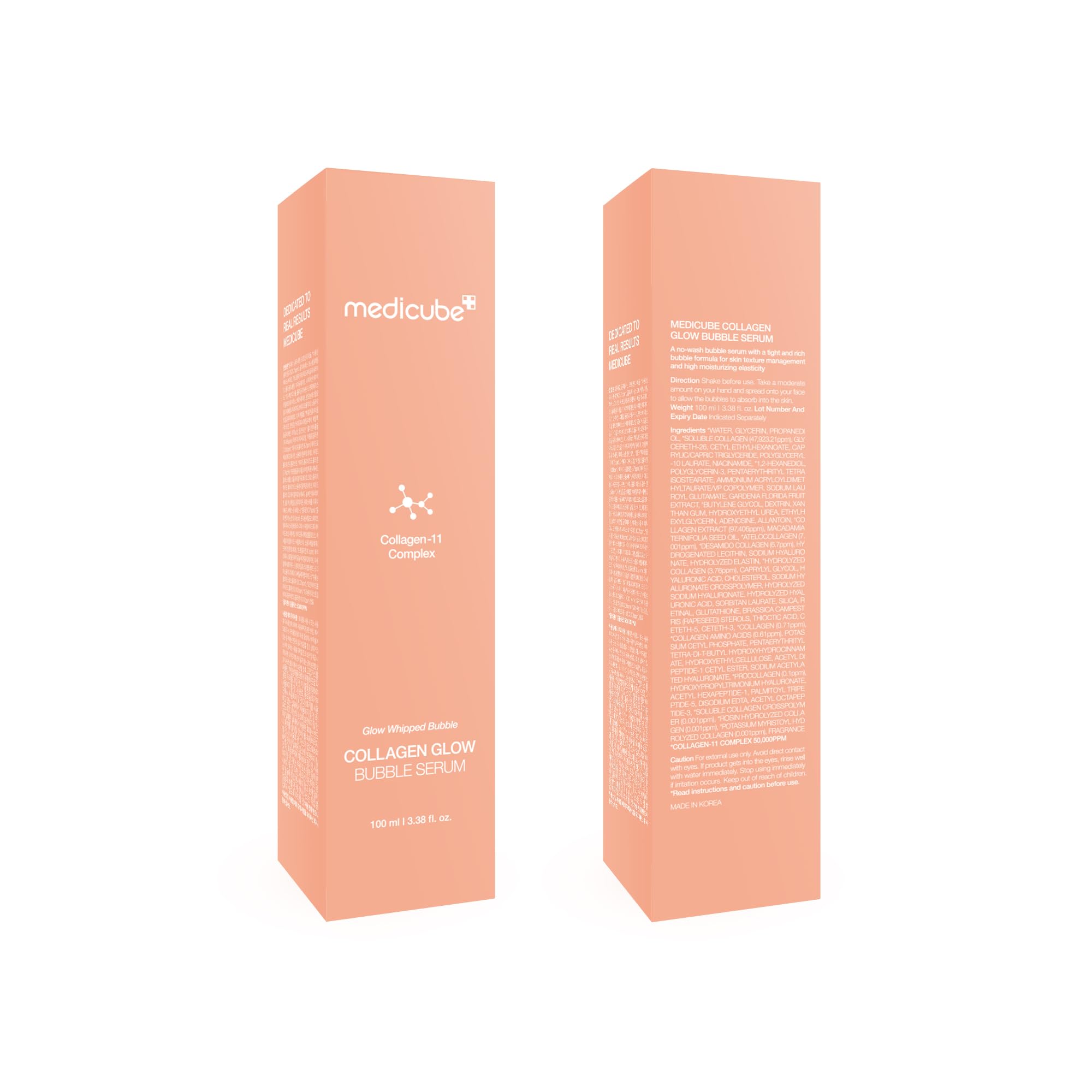 Medicube Collagen Glow Bubble Serum 100 ml bottle on display with glow