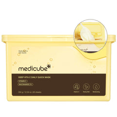 mascarilla medicube deep vita c, empaque elegante para hidratacion suave diaria