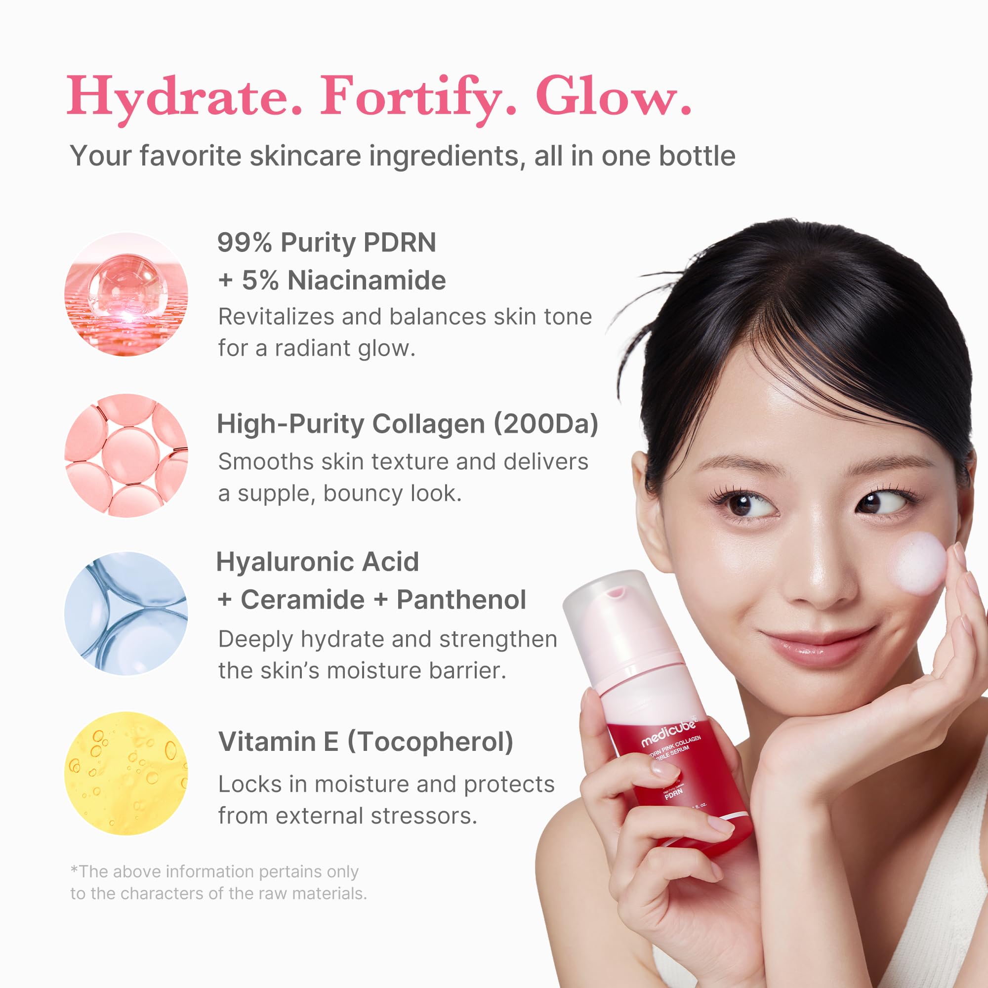 Medicube PDRN Pink Collagen Bubble Serum, doble capa 90/10 para claridad y vitalidad de la piel.