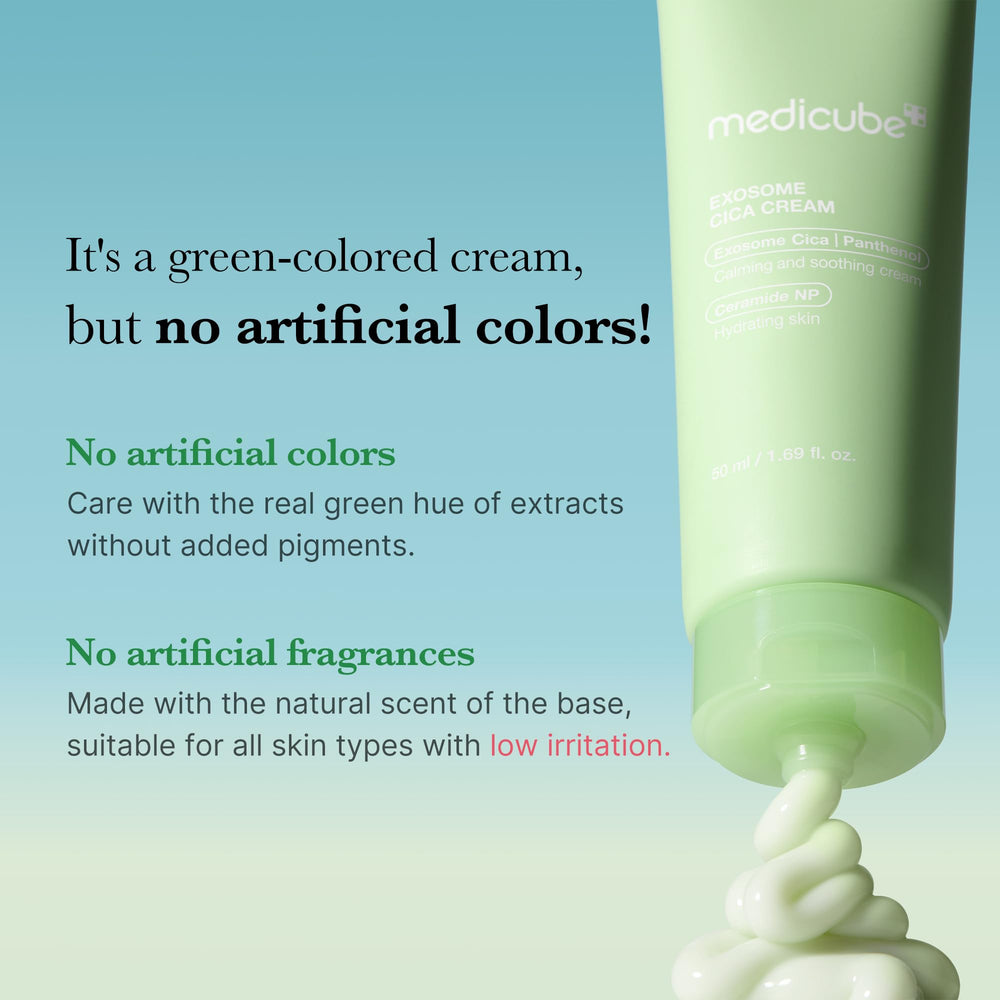 Medicube Exosome Cica Crema, aplicación rápida y ligera sin sensación grasa.