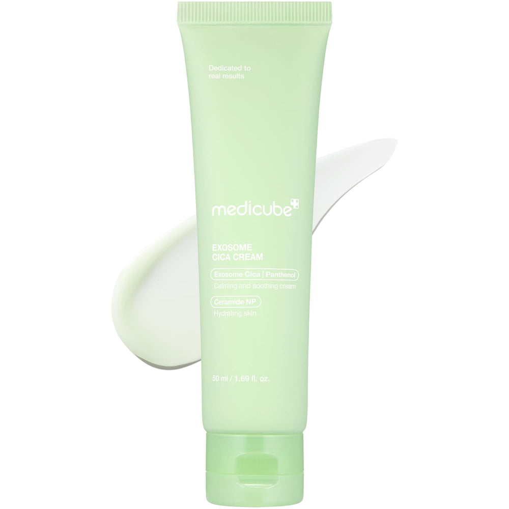 Medicube Exosome Cica Crema, empaque a la vista, cuidado suave para piel sensible.
