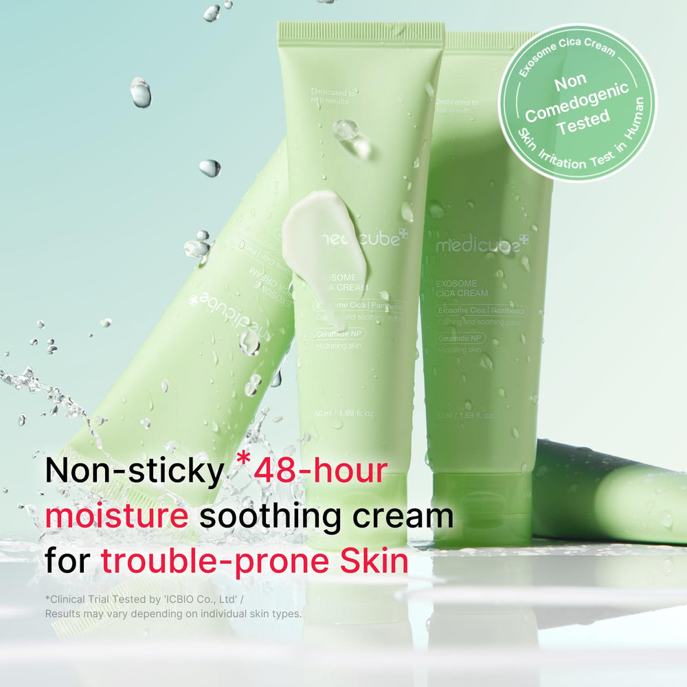 Medicube Exosome Cica Crema, frasco de 50 ml para hidratación diaria suave.