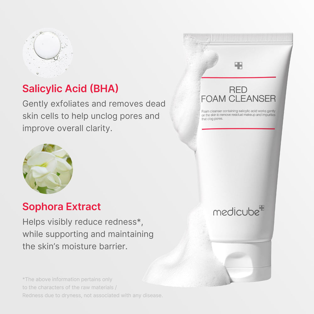 Medicube Limpiador Rojo Espuma, espuma cremosa para piel sensible y limpia.