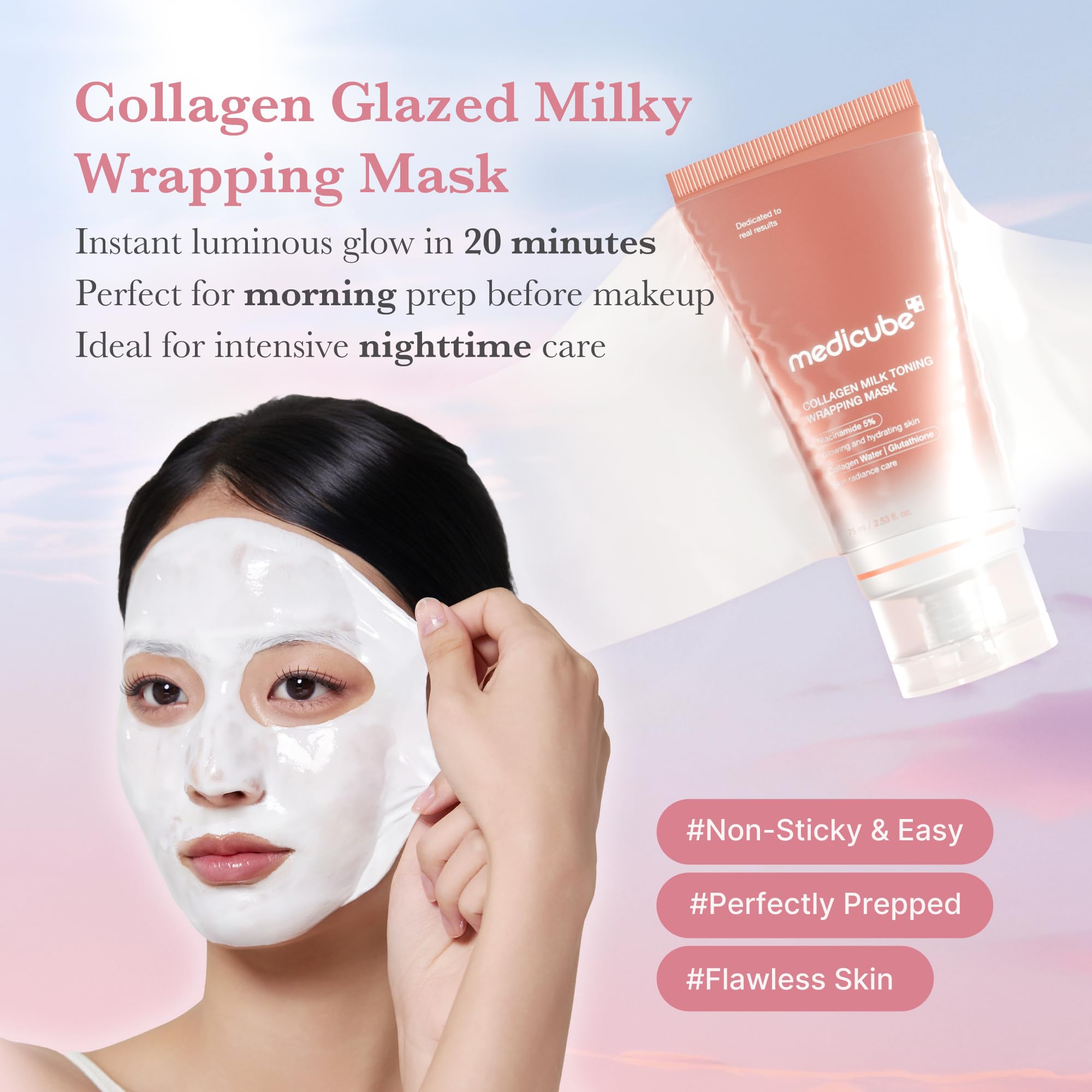 Medicube Mascarilla brillo triple con glutathión y niacinamida para tono uniforme.