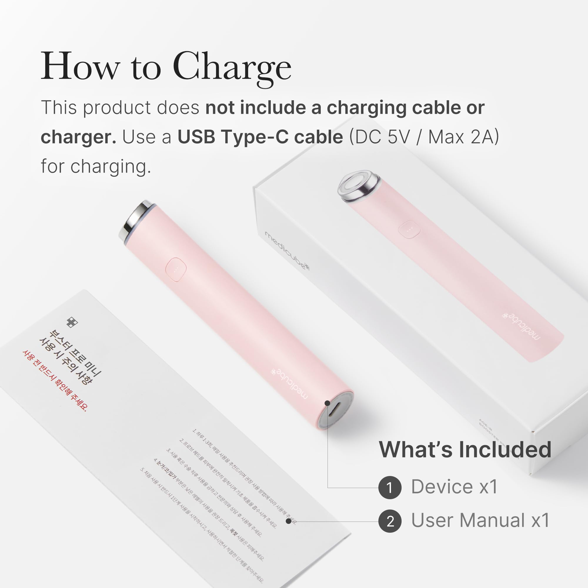 medicube mini-booster-pro blanco, carga por USB-C para mayor comodidad.