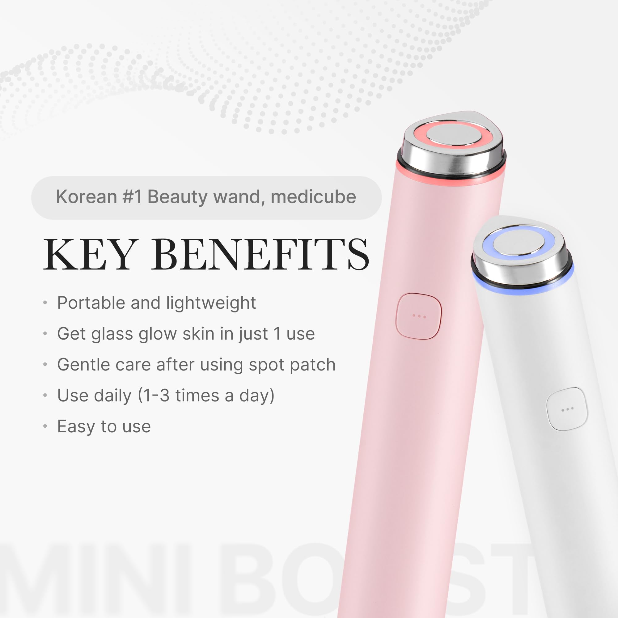 medicube mini-booster-pro blanco, cuidado suave para piel sensible.