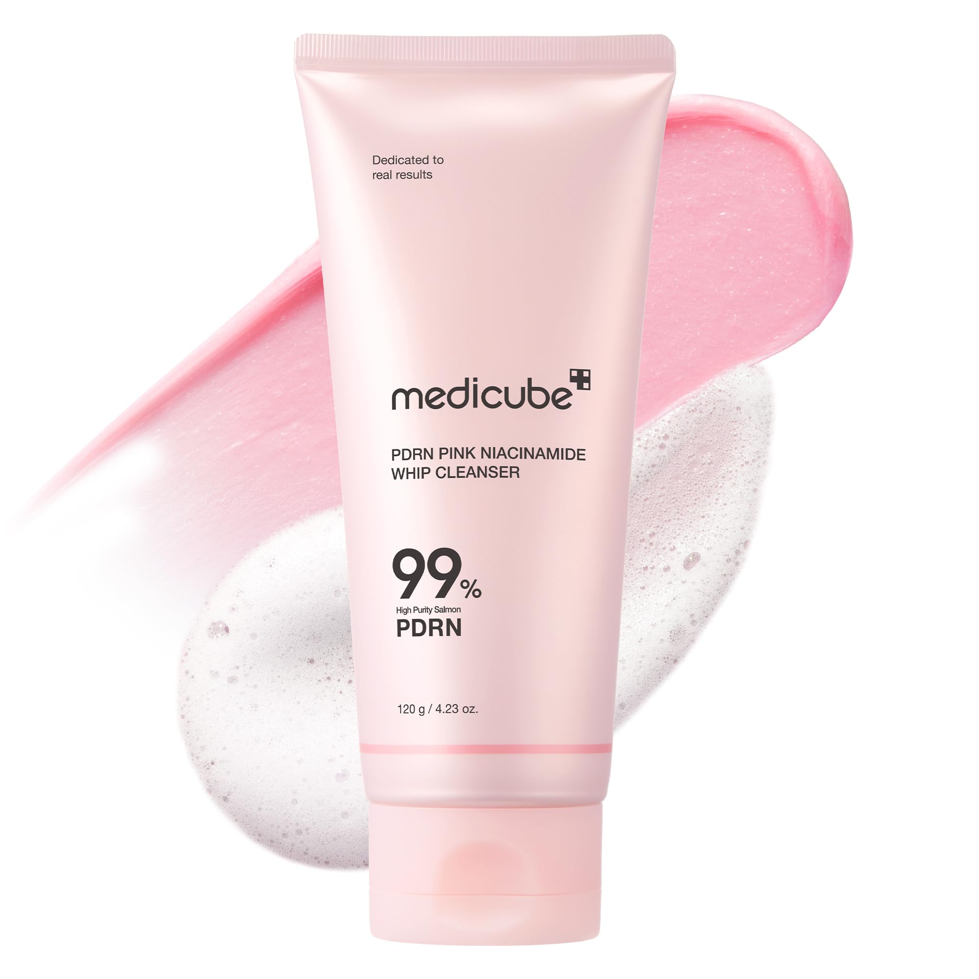 Medicube PDRN, textura de malvavisco rosada para limpieza suave y eficaz.