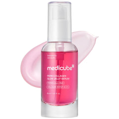 Medicube PDRN Pink Collagen Glow Serum en botella, aporta brillo suave y hidratación ligera.