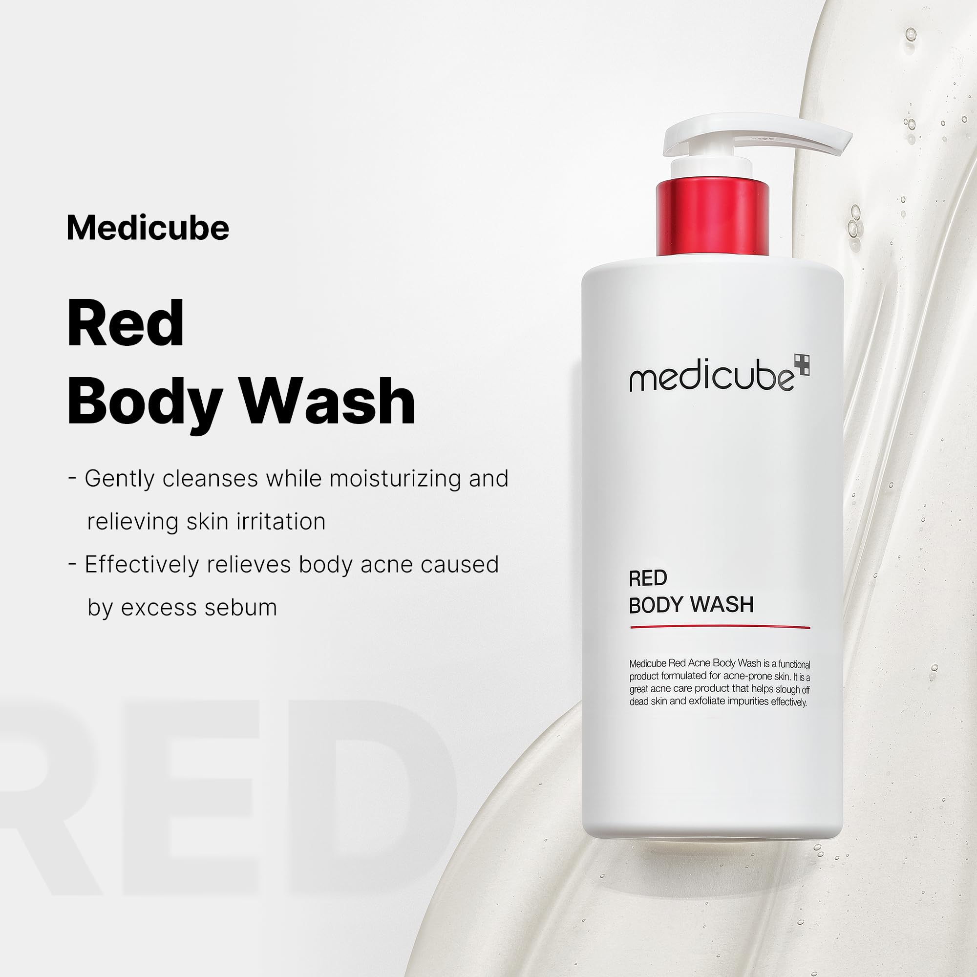 Texture légère du gel Medicube Red Body Wash pour une douche rafraîchissante.