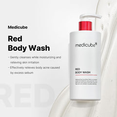 Texture légère du gel Medicube Red Body Wash pour une douche rafraîchissante.