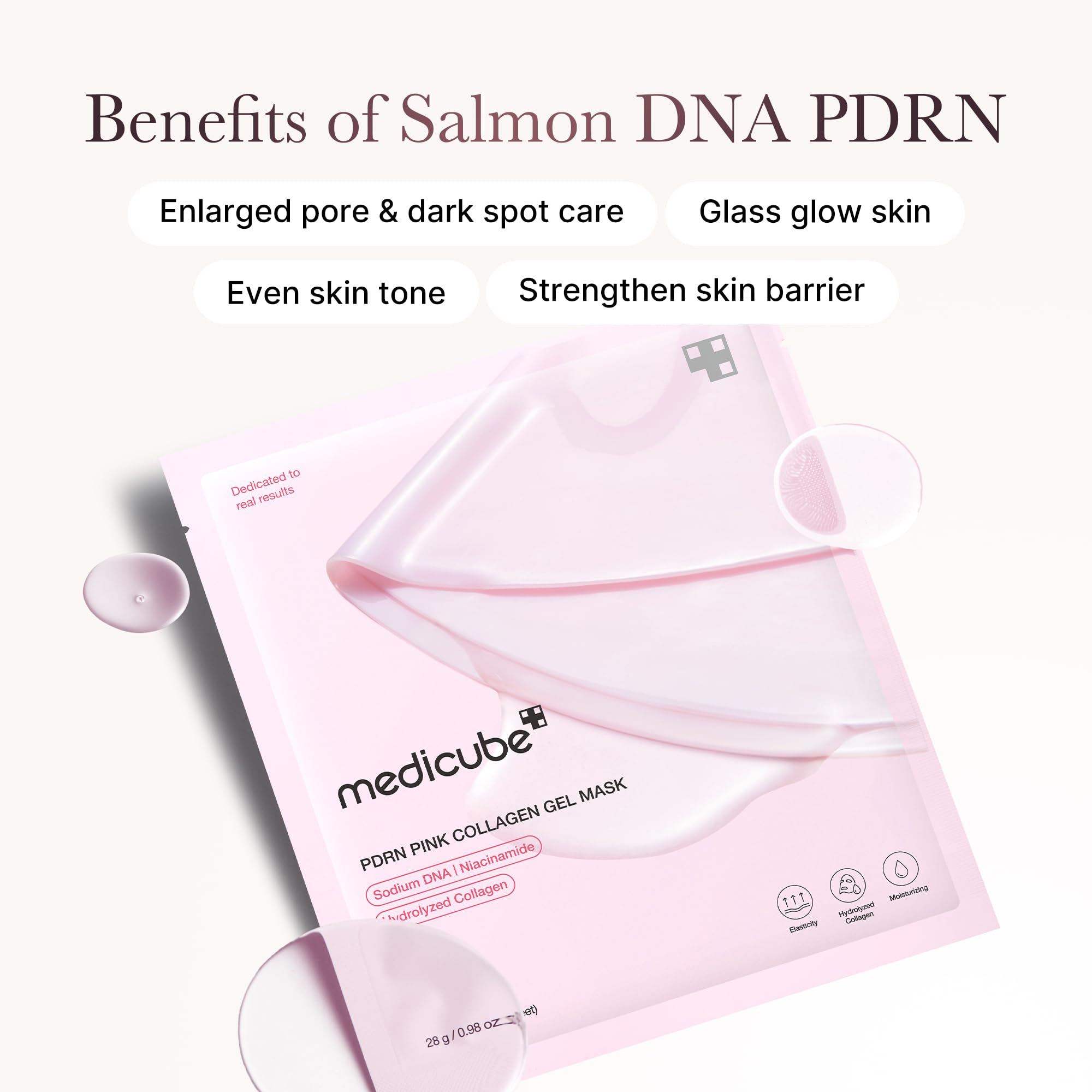 Medicube Salmon DNA PDRN: hidratación 24 horas para piel suave.